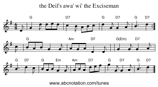 the Deil's awa' wi' the Exciseman - staff notation