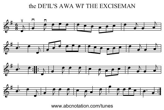 the DE'IL'S AWA WI' THE EXCISEMAN - staff notation