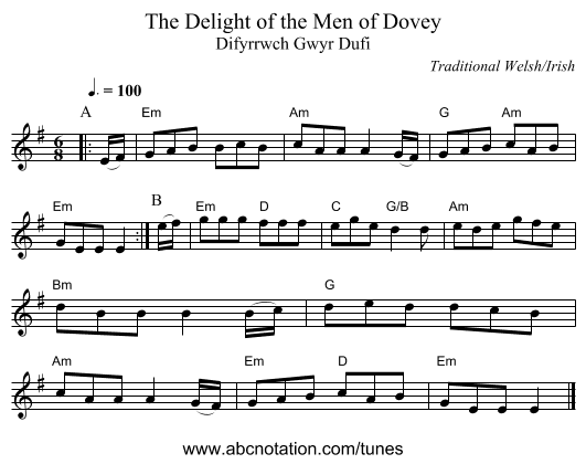 The Delight of the Men of Dovey - staff notation