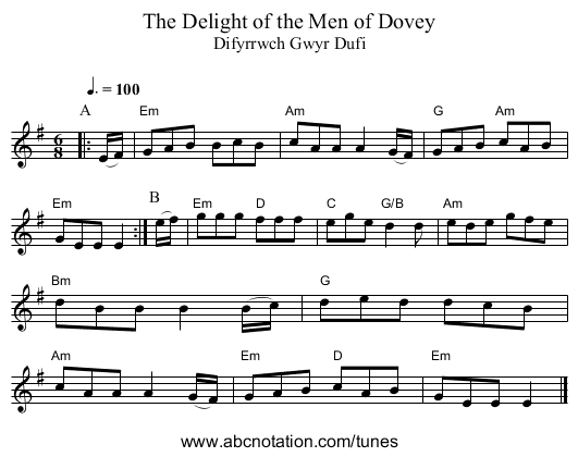 The Delight of the Men of Dovey - staff notation