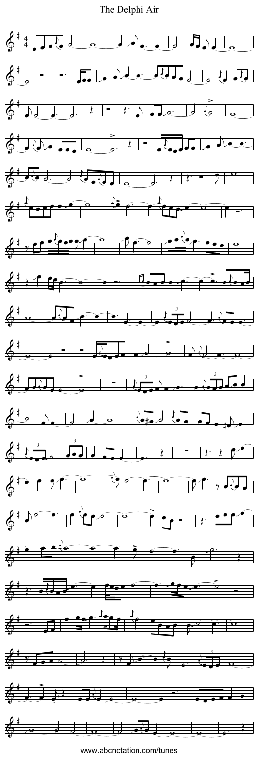 The Delphi Air - staff notation