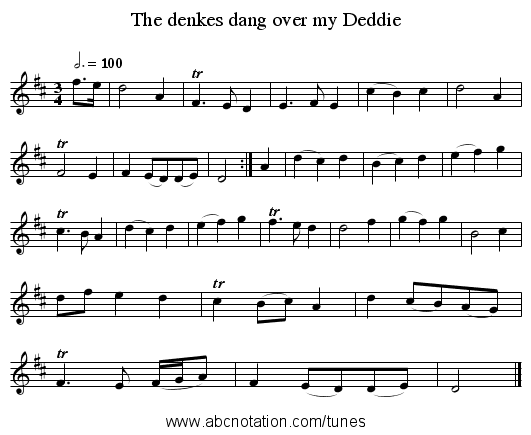 The denkes dang over my Deddie - staff notation
