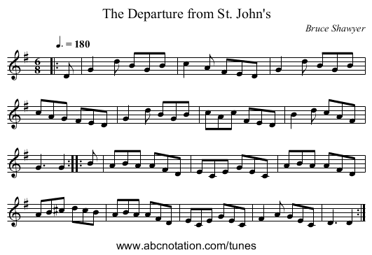 The Departure from St. John's - staff notation