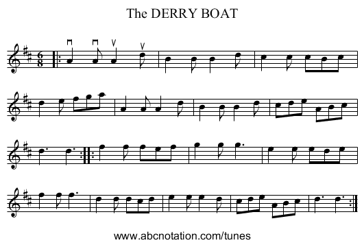 The DERRY BOAT - staff notation