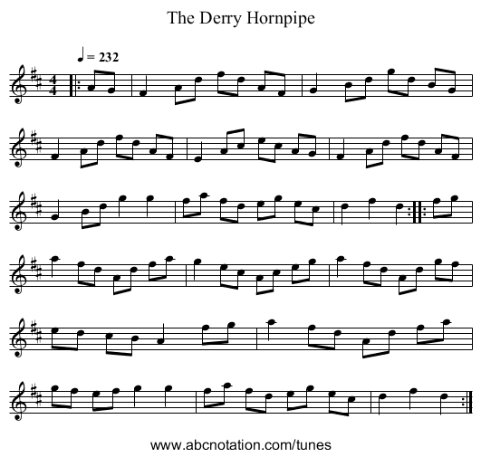 The Derry Hornpipe - staff notation