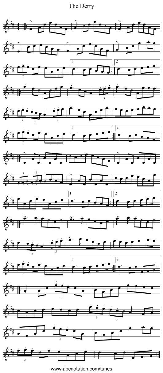 The Derry - staff notation