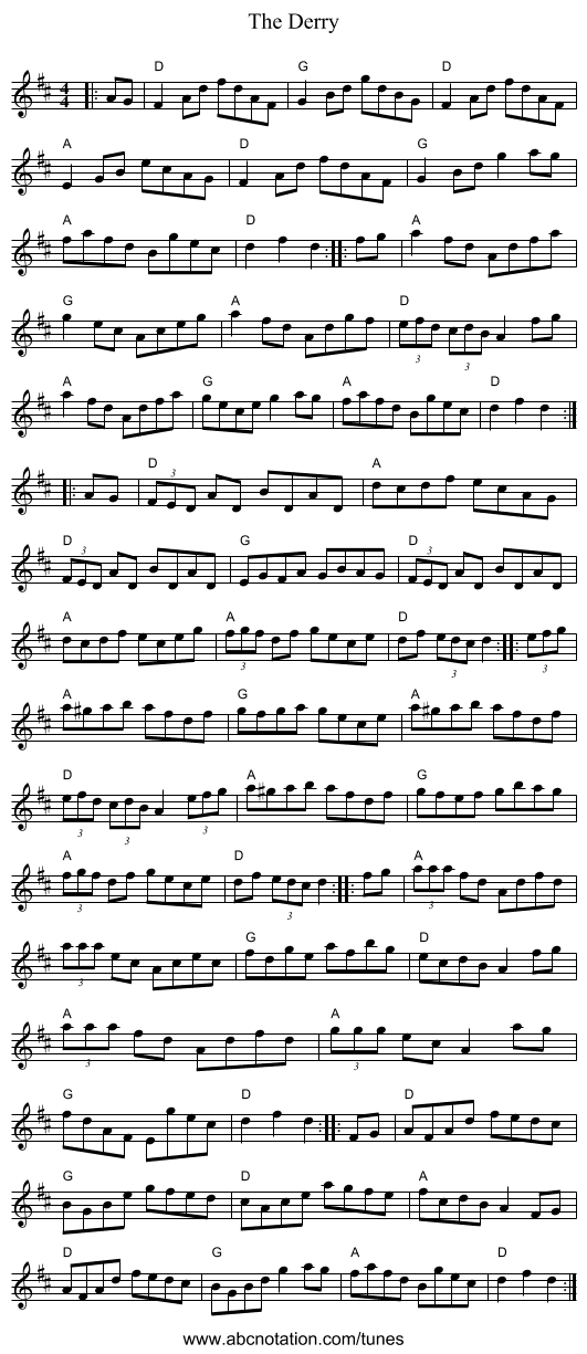 The Derry - staff notation