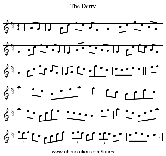 The Derry - staff notation
