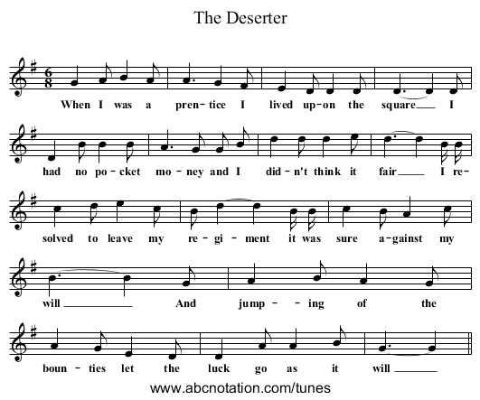 The Deserter - staff notation