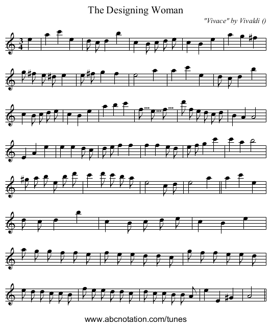 The Designing Woman - staff notation
