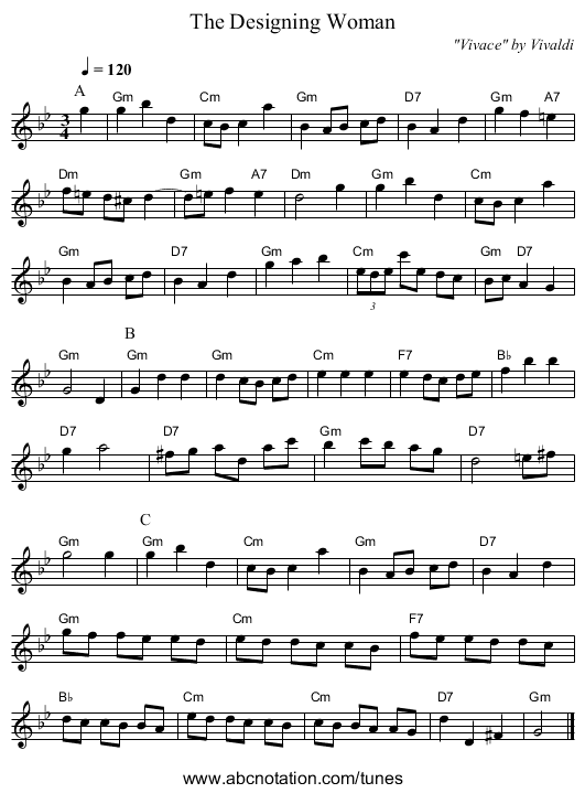 The Designing Woman - staff notation
