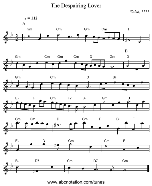 The Despairing Lover - staff notation