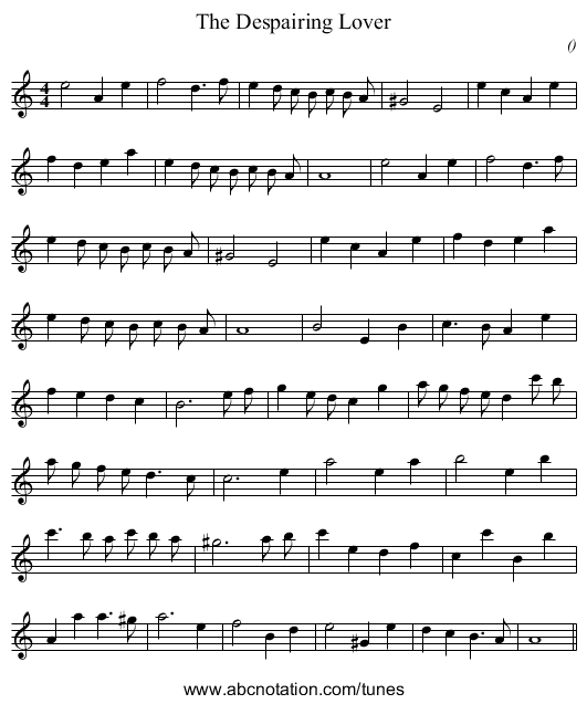 The Despairing Lover - staff notation