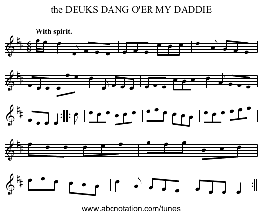 the DEUKS DANG O'ER MY DADDIE - staff notation