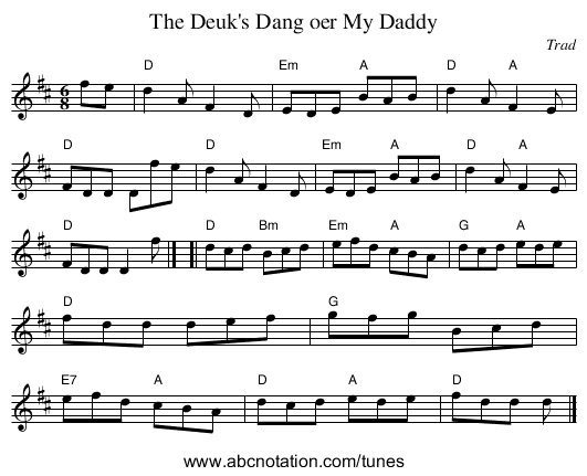 The Deuk's Dang oer My Daddy - staff notation