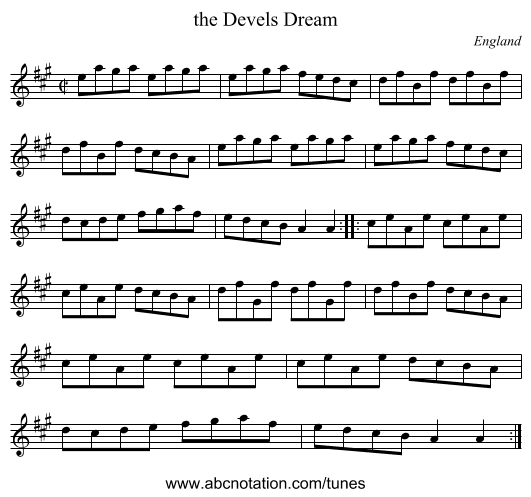the Devels Dream - staff notation