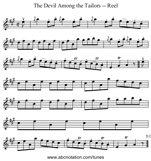 The Devil Among the Tailors -- Reel - staff notation