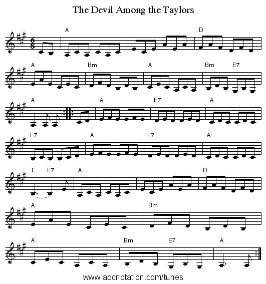 The Devil Among the Taylors - staff notation