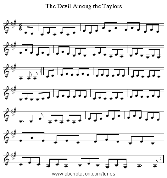 The Devil Among the Taylors - staff notation