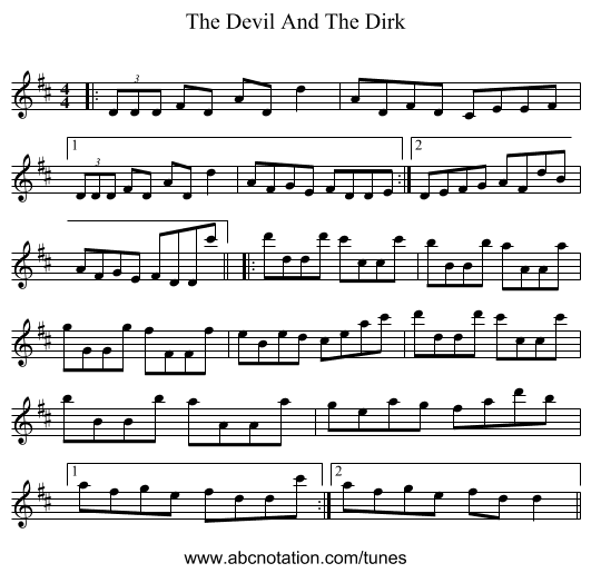 The Devil And The Dirk - staff notation