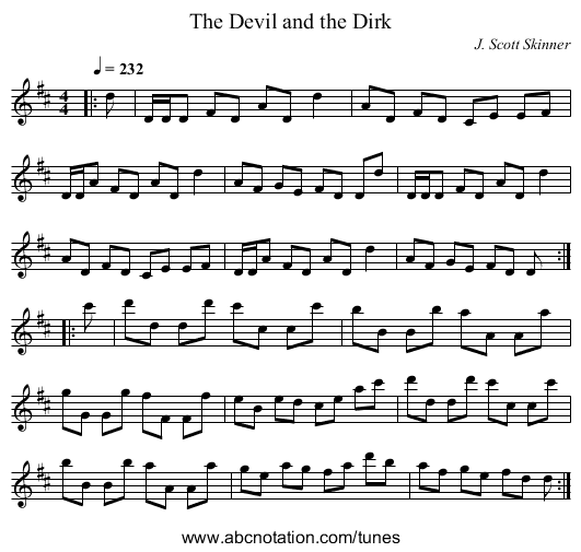 The Devil and the Dirk - staff notation