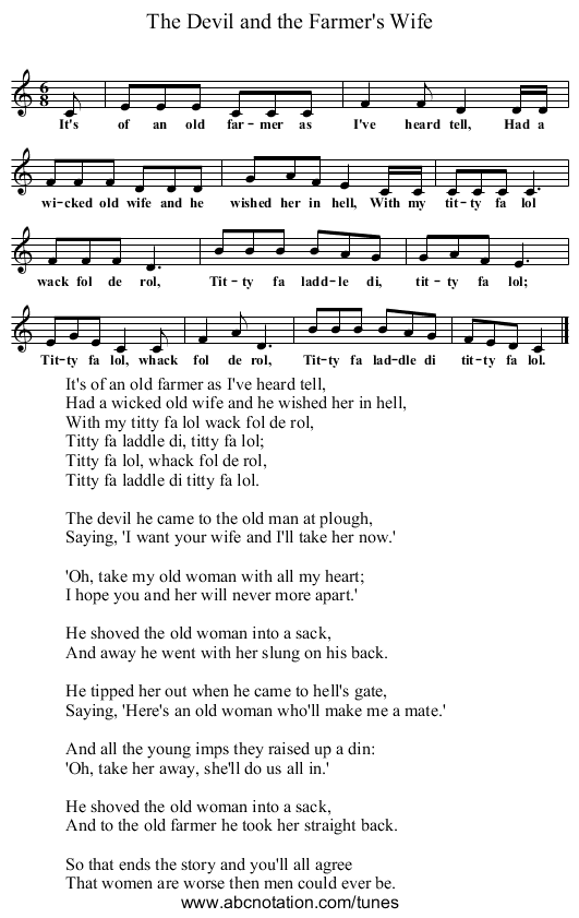 The Devil and the Farmer's Wife - staff notation