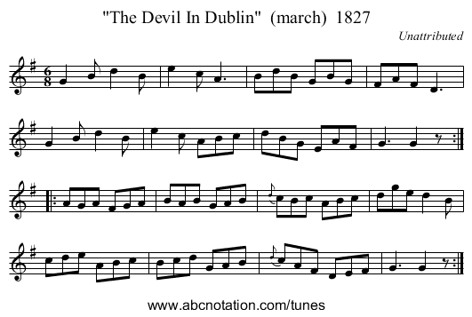 The Devil In Dublin  (march)  1827 - staff notation