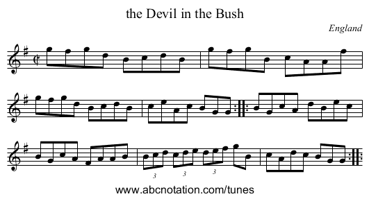 the Devil in the Bush - staff notation