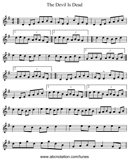 The Devil Is Dead - staff notation