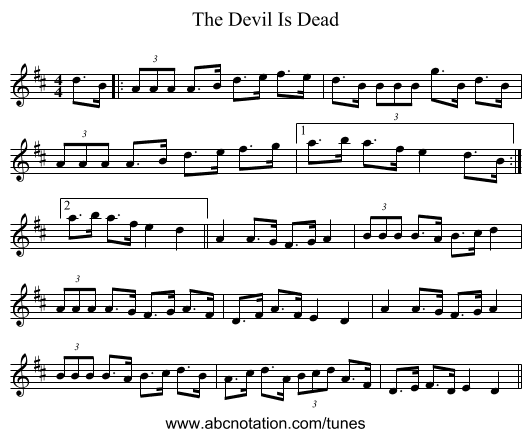 The Devil Is Dead - staff notation