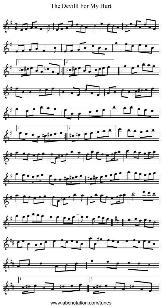 The Devilll For My Hurt - staff notation