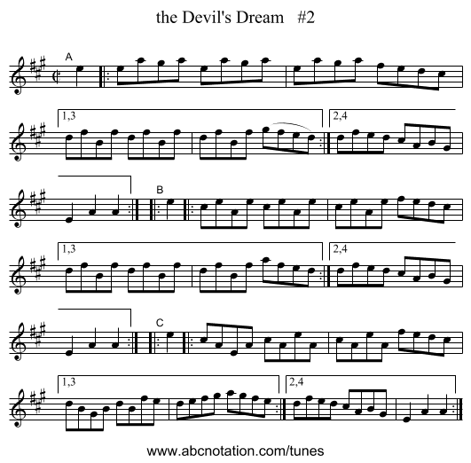 the Devil's Dream #2 - staff notation
