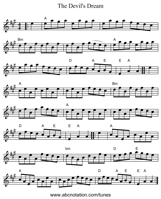 The Devil's Dream - staff notation