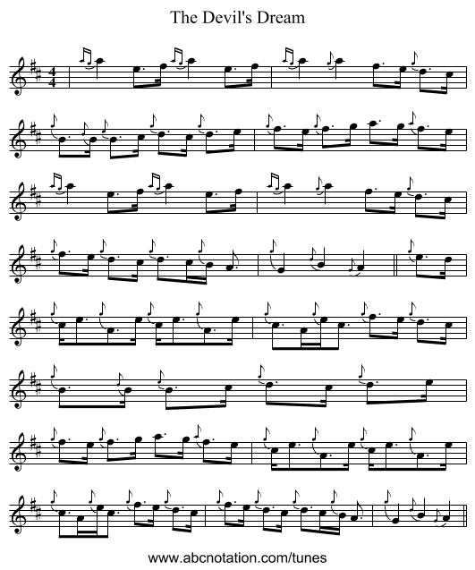 The Devil's Dream - staff notation
