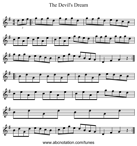 The Devil's Dream - staff notation