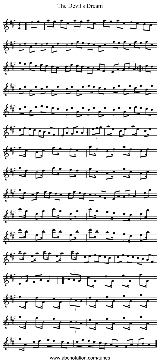The Devil's Dream - staff notation