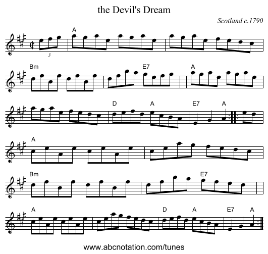 the Devil's Dream - staff notation