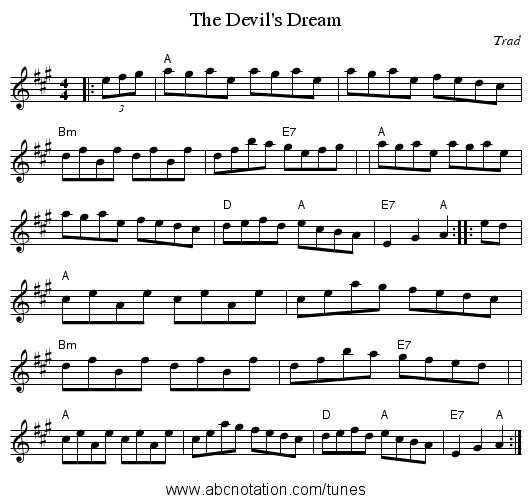 The Devil's Dream - staff notation
