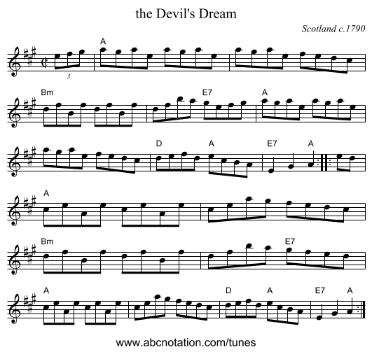the Devil's Dream - staff notation