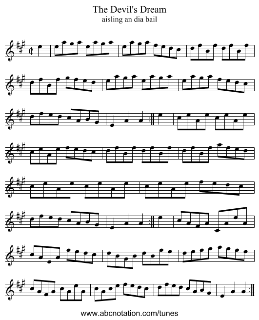 The Devil's Dream - staff notation