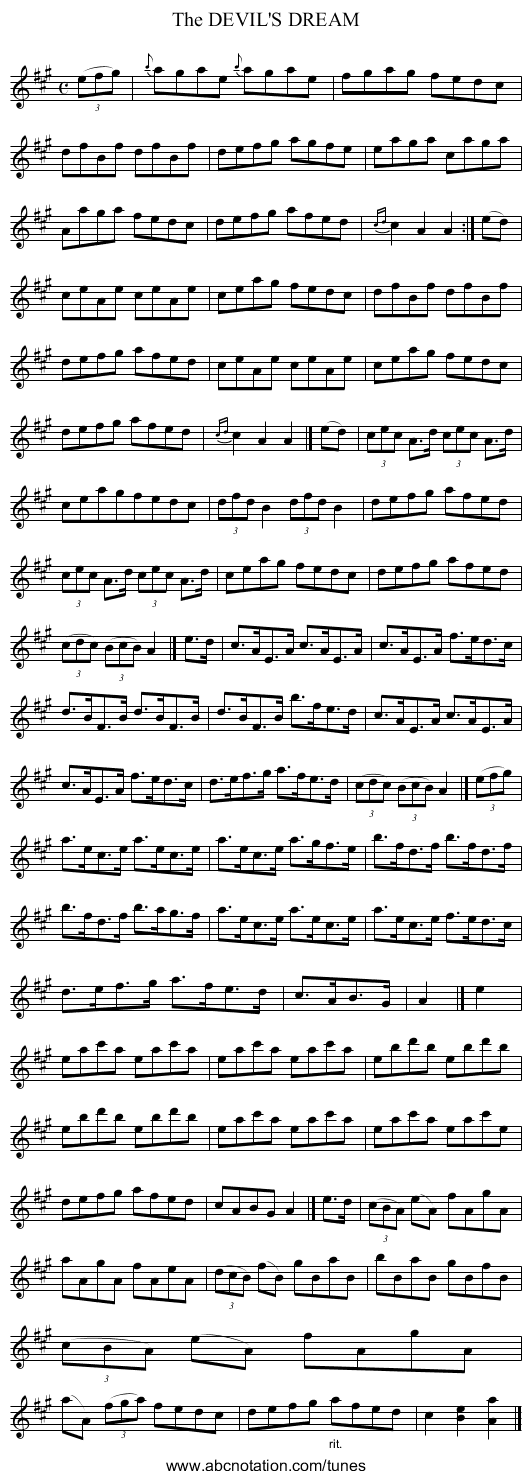 The DEVIL'S DREAM - staff notation
