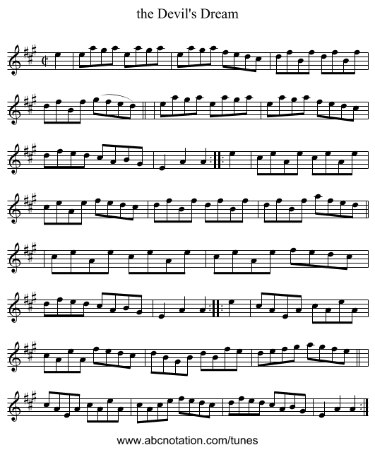 the Devil's Dream - staff notation