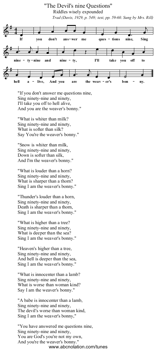 The Devil's nine Questions - staff notation