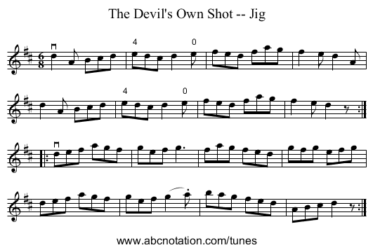 The Devil's Own Shot -- Jig - staff notation