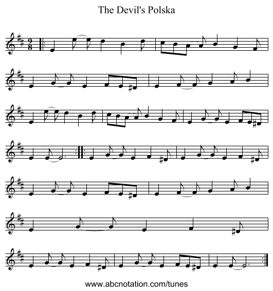 The Devil's Polska - staff notation
