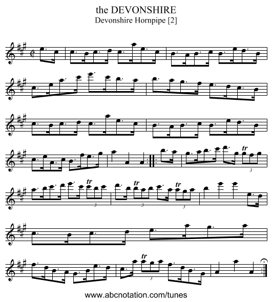 the DEVONSHIRE - staff notation