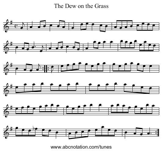 The Dew on the Grass - staff notation