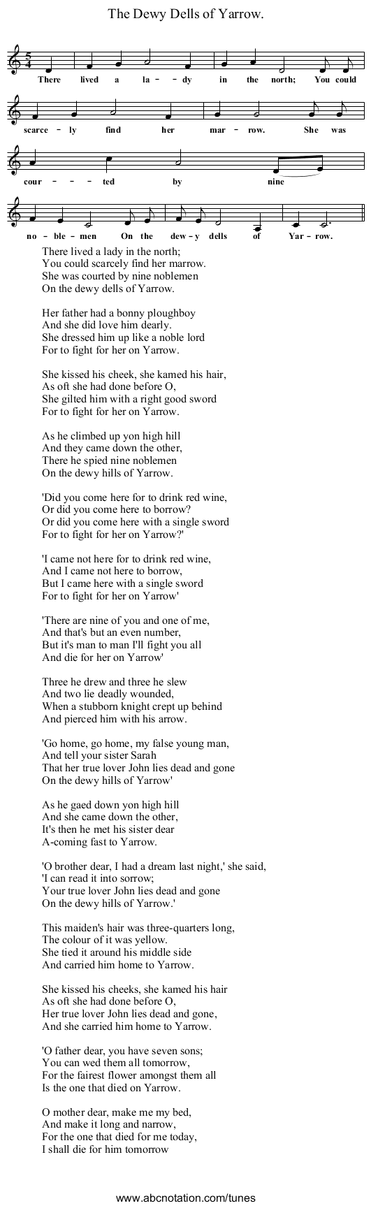 The Dewy Dells of Yarrow. - staff notation