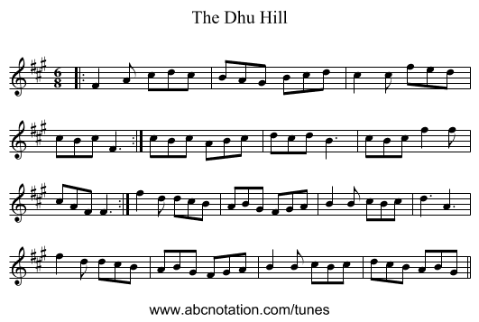 The Dhu Hill - staff notation