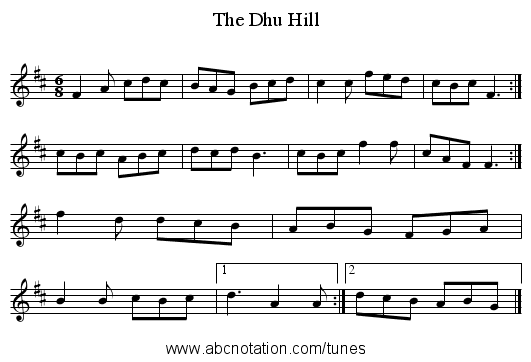 The Dhu Hill - staff notation